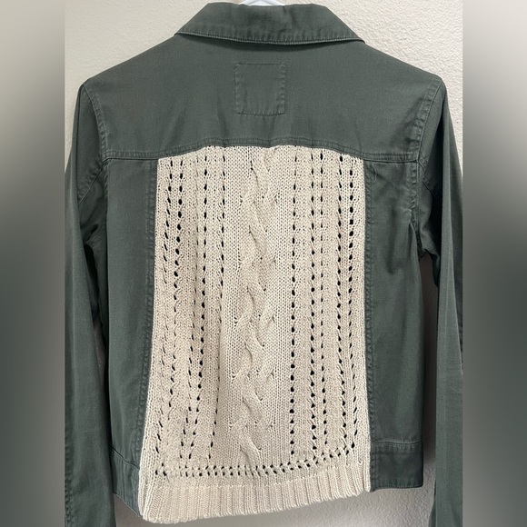 Sound & Matter Military Cropped Olive Green Cotton Crochet Jacket, Size Medium - Picture 6 of 16